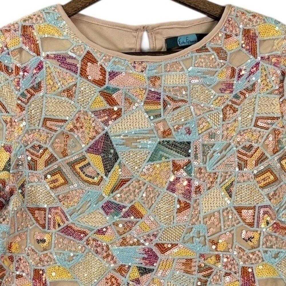Eva Franco Womens Beaded Mosaic Top XS Pastel Sequin Art Deco Statement Glam - Picture 4 of 8